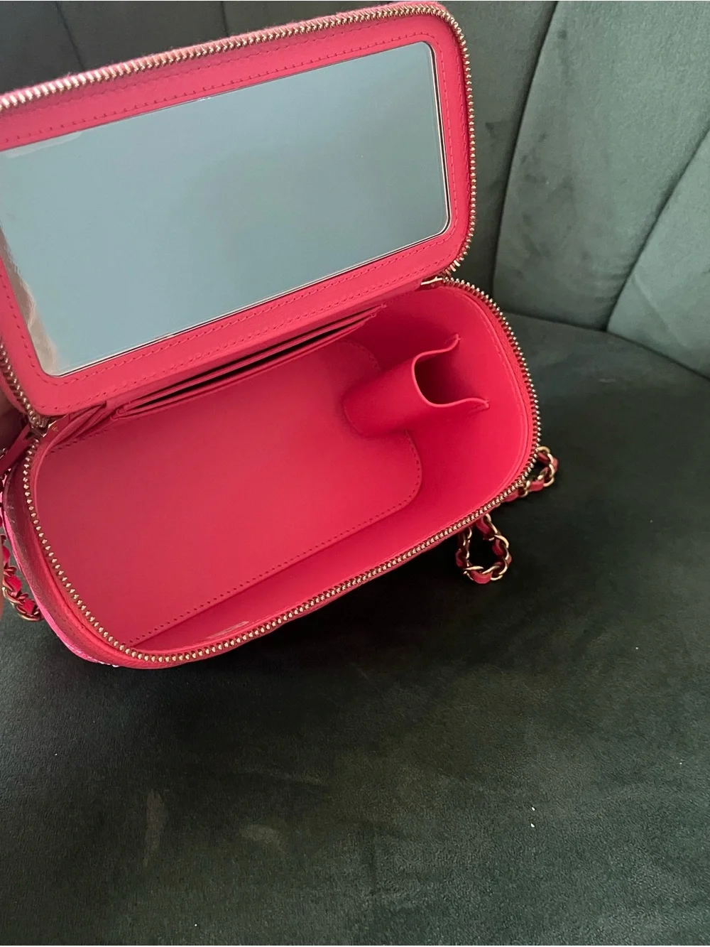 CHANEL Coral Pink Quilted Vanity Crossbody with Gold-Tone Chain